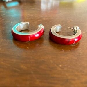 Red hoop earrings 925 silver